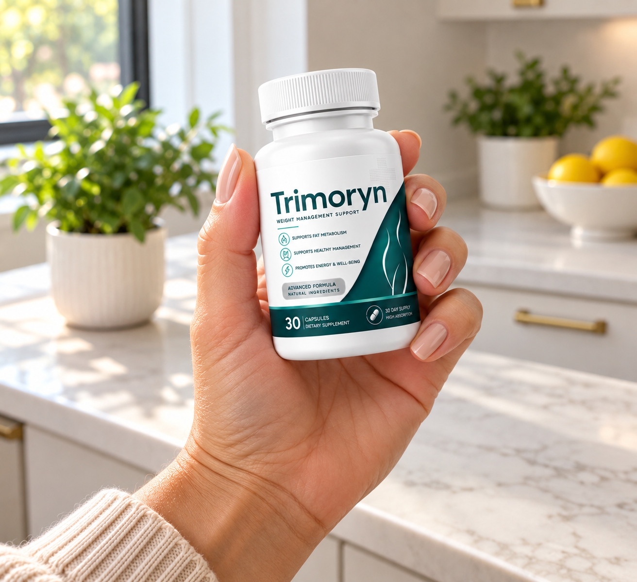 Trimoryn supplement in a modern kitchen